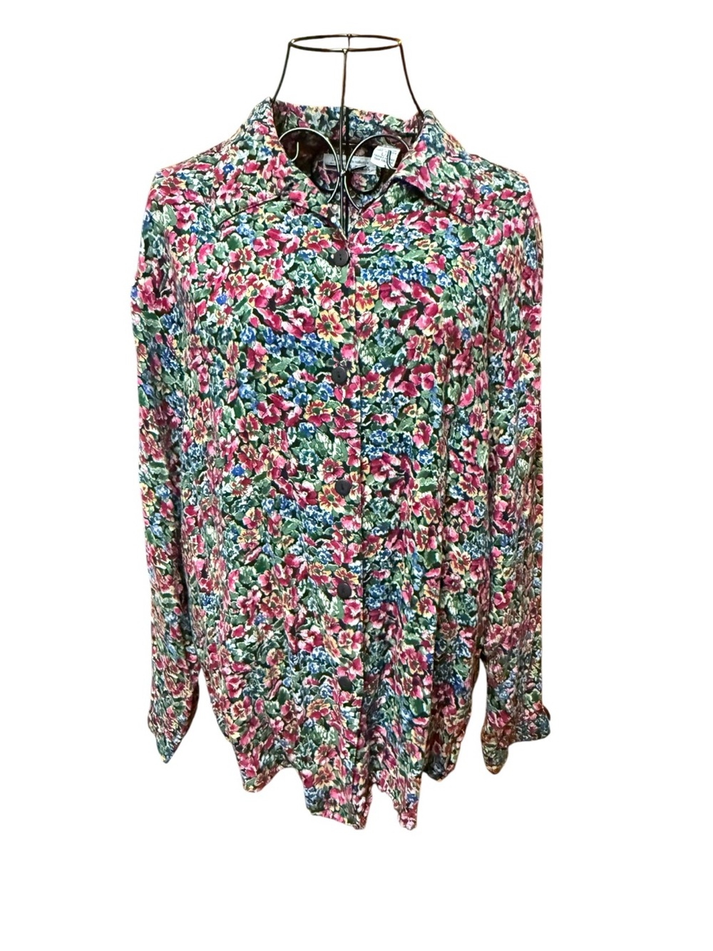 Vintage Express Floral Button-Down Shirt in Pink and Green large